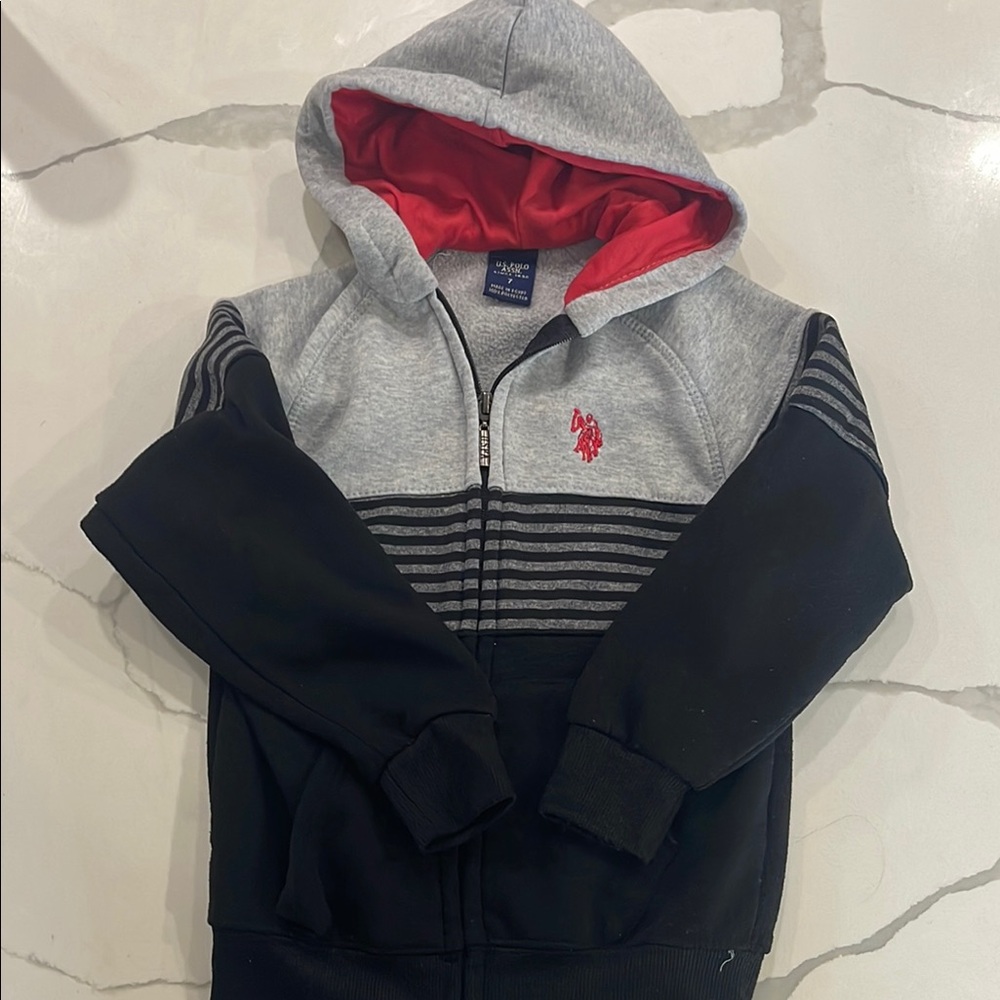 U.S. Polo Assn. Gray and Black Hoodie with Red Logo